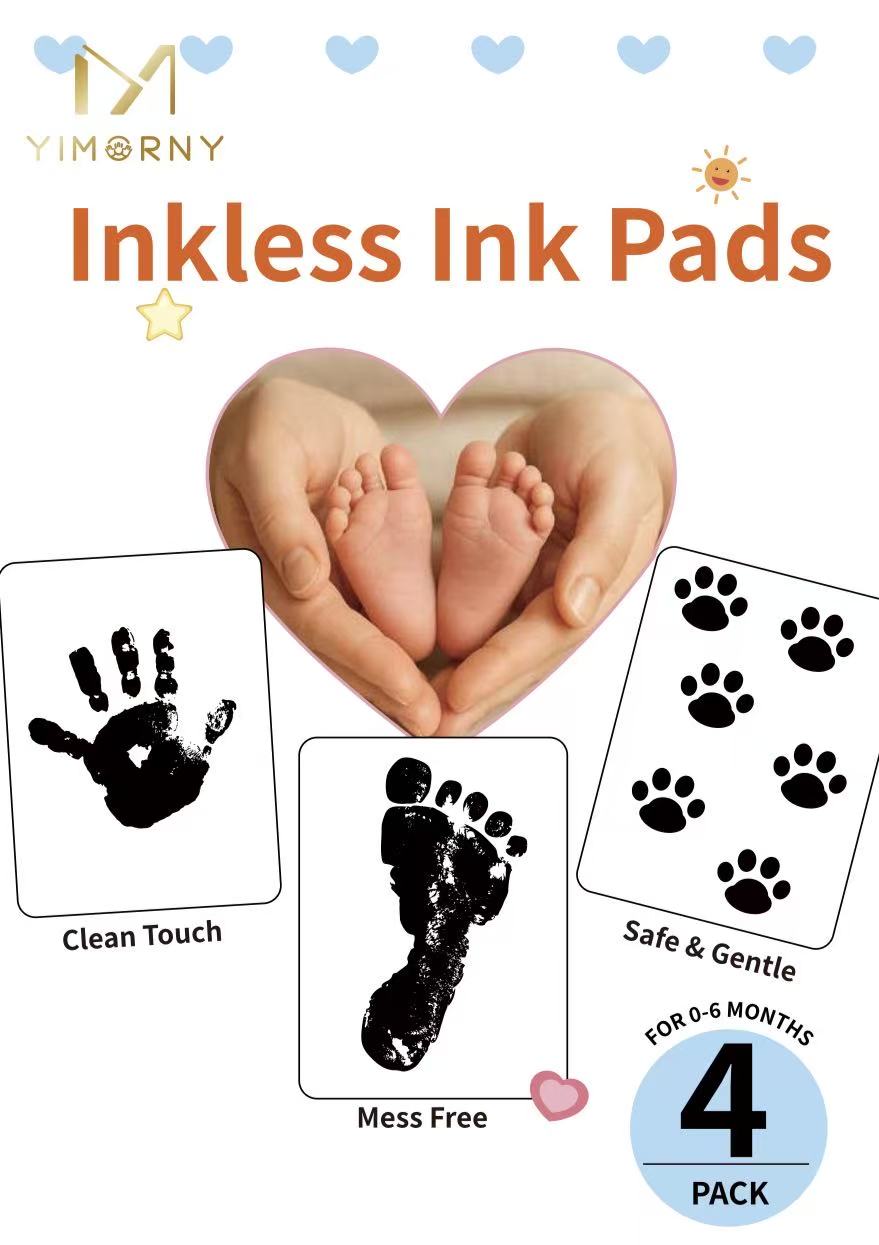 YIMORNY 8-Pack Imprint Cards & 4 Hand and Footprint Kit Baby Footprint Kit- Ink Pad for Baby Hand and Footprints-Pet Paw Print Kit Baby Foot Printing Kit Footprint Kit Baby Handprint Kit Inkless Print Kit Clean Touch Ink Pad