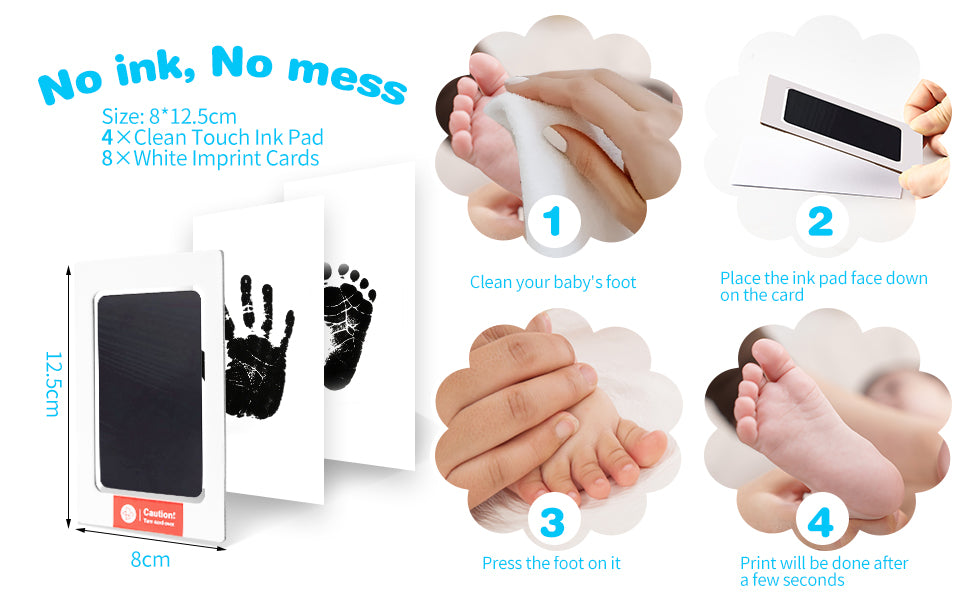 YIMORNY 8-Pack Imprint Cards & 4 Hand and Footprint Kit Baby Footprint Kit- Ink Pad for Baby Hand and Footprints-Pet Paw Print Kit Baby Foot Printing Kit Footprint Kit Baby Handprint Kit Inkless Print Kit Clean Touch Ink Pad